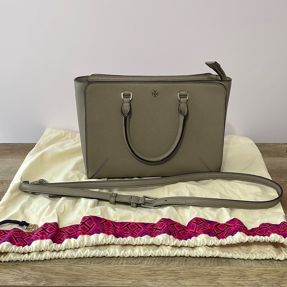 Tory Burch grey saffiano leather small crossbody bag - Picture 1 of 10